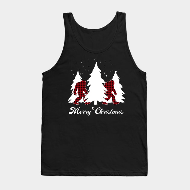 Buffalo Plaid Bigfoot Merry Christmas Tree Xmas Sasquatch Tank Top by Sincu